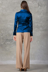 Blue Quartz Regent Pleated Satin French Cuff Shirt