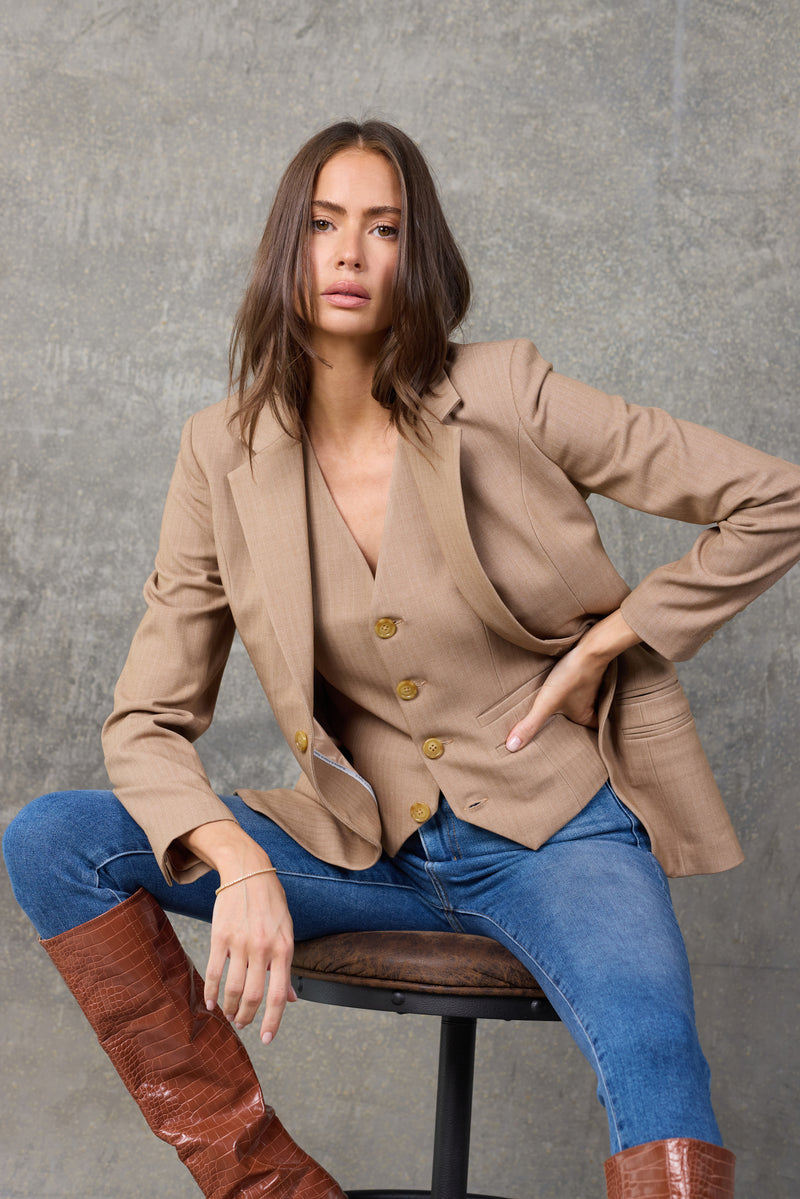 The Estate Camel Pinstripe Blazer