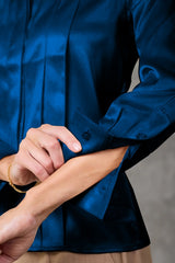 Blue Quartz Regent Pleated Satin French Cuff Shirt