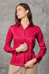 Rose Red Regent Pleated Satin French Cuff