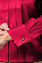 Rose Red Regent Pleated Satin French Cuff