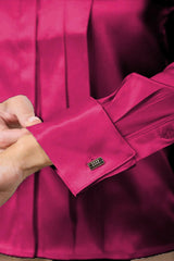 Wild Aster Regent Pleated Satin French Cuff Shirt