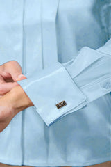 Sterling Blue Regent Pleated Satin French Cuff Shirt