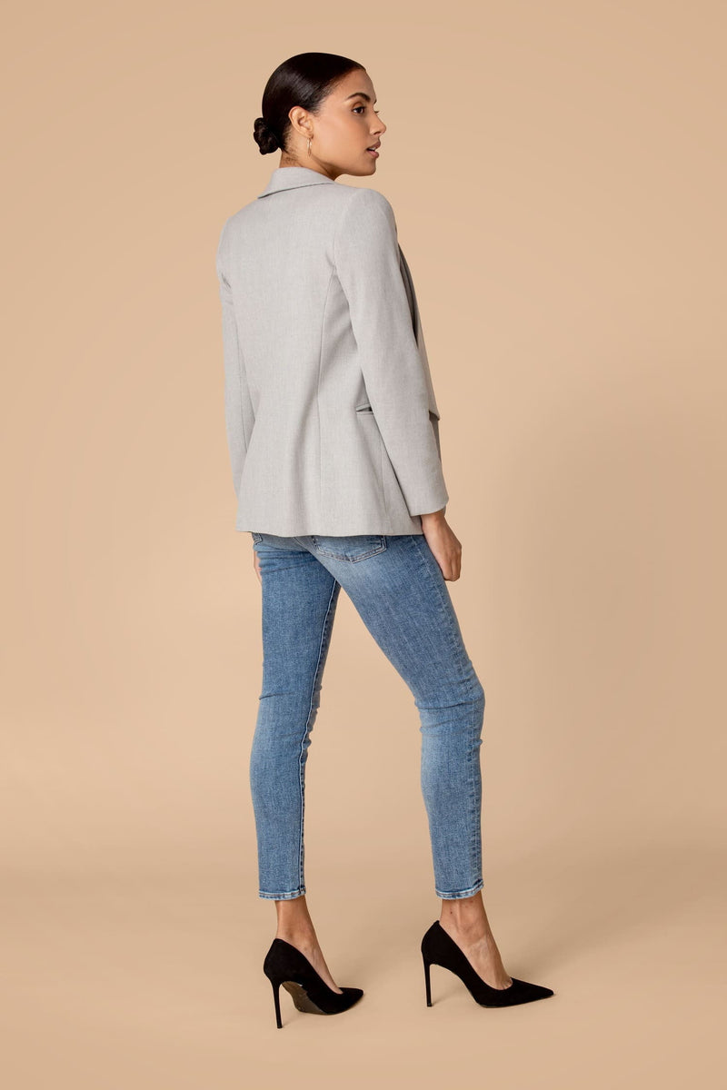 Grey Mini Check Shawl Collared Boyfriend Blazer