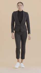 Classic Tan Plaid Single Button Blazer