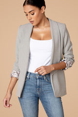 Grey Mini Check Shawl Collared Boyfriend Blazer