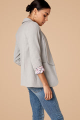 Grey Mini Check Shawl Collared Boyfriend Blazer