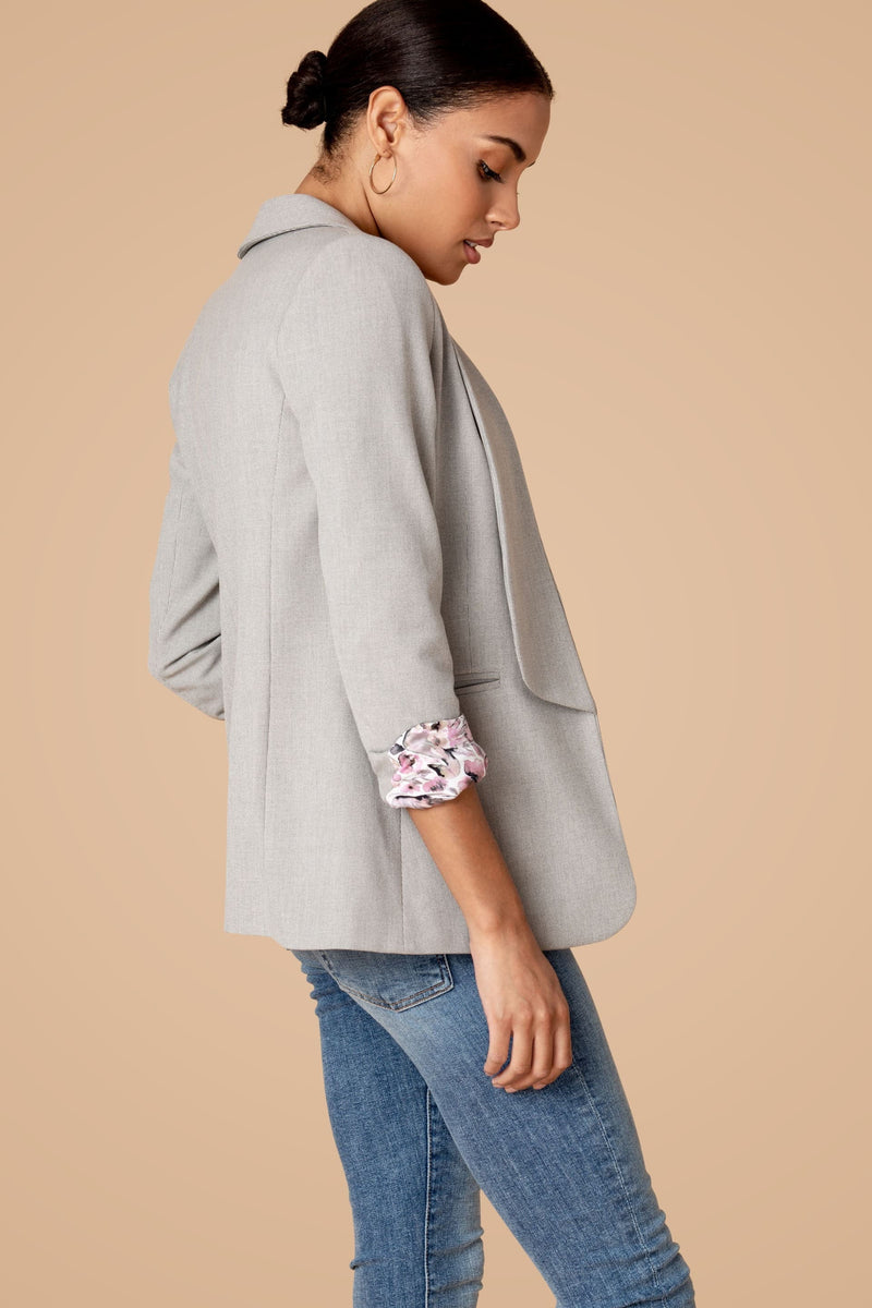 Grey Mini Check Shawl Collared Boyfriend Blazer