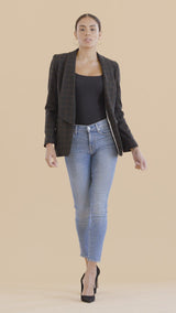 Tan Plaid Shawl Collared Boyfriend Blazer
