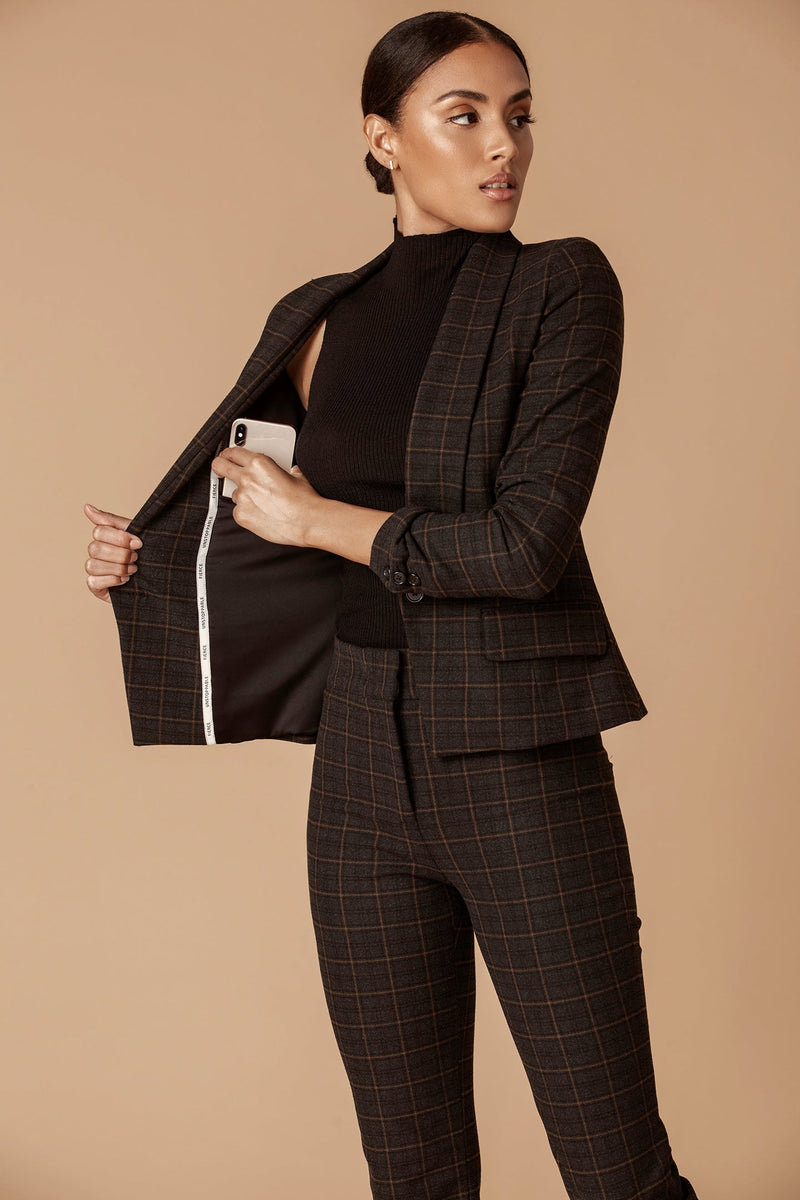 tan plaid blazer classic