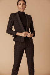 womens classic tan plaid blazer