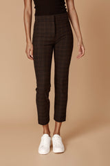 Tan Plaid Stretch Tailored Ankle Pant