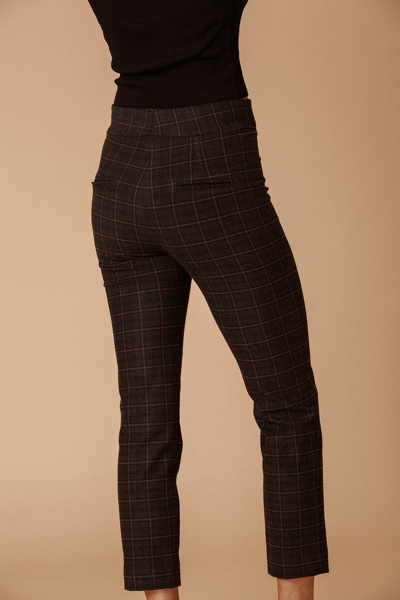 Tan Plaid Stretch Tailored Ankle Pant