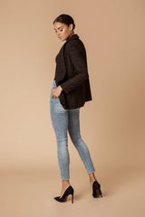 Tan Plaid Shawl Collared Boyfriend Blazer