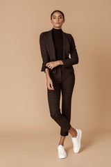 Tan Plaid Stretch Tailored Ankle Pant