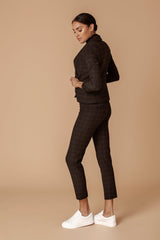 Tan Plaid Stretch Tailored Ankle Pant