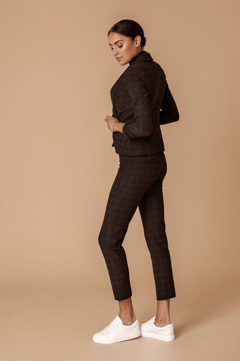 tan plaid blazer for woman