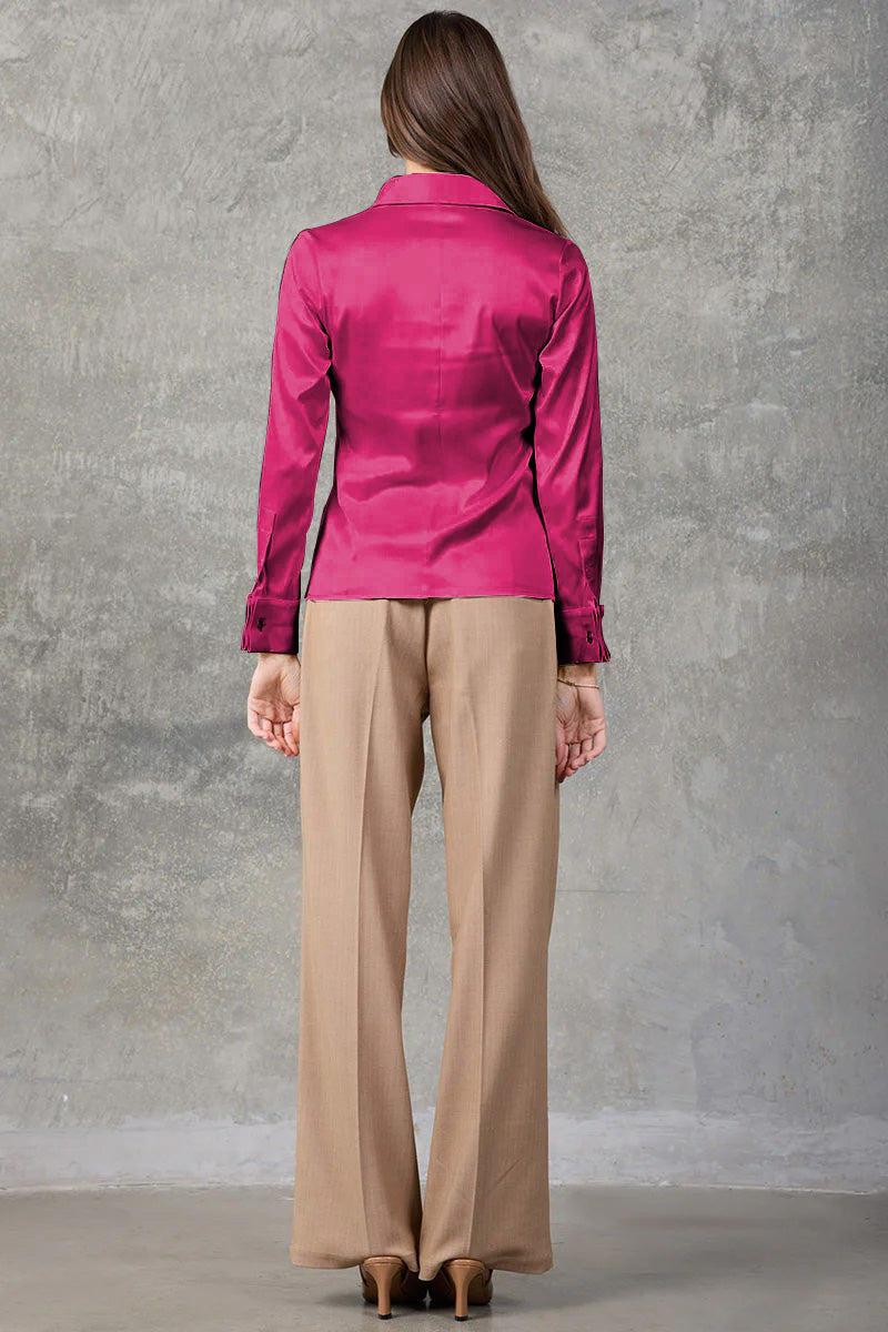 Wild Aster Regent Pleated Satin French Cuff Shirt