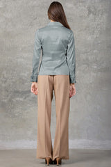 Sterling Blue Regent Pleated Satin French Cuff Shirt