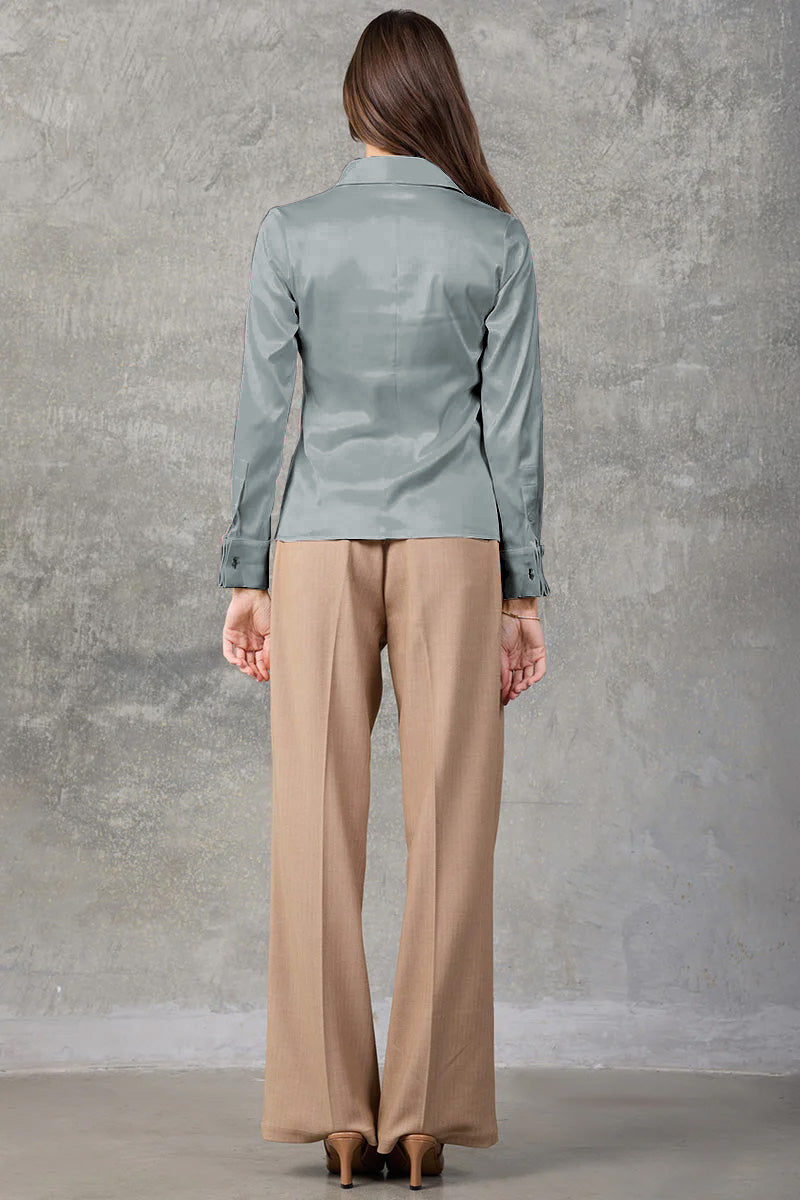 Sterling Blue Regent Pleated Satin French Cuff Shirt
