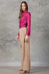 Wild Aster Regent Pleated Satin French Cuff Shirt