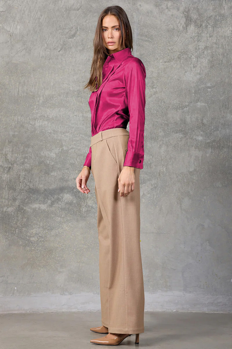 Wild Aster Regent Pleated Satin French Cuff Shirt