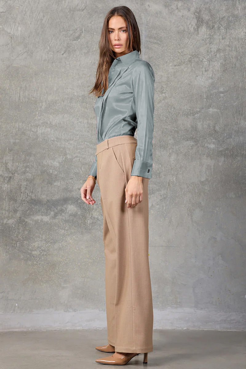 Sterling Blue Regent Pleated Satin French Cuff Shirt