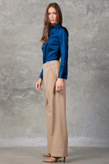 Blue Quartz Regent Pleated Satin French Cuff Shirt
