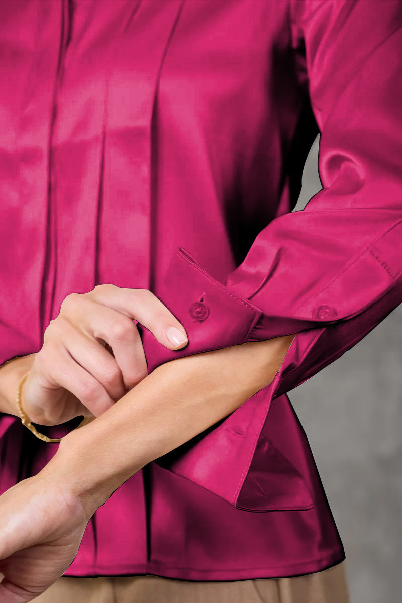 Wild Aster Regent Pleated Satin French Cuff Shirt