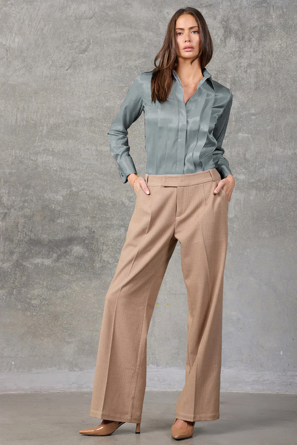 Sterling Blue Regent Pleated Satin French Cuff Shirt