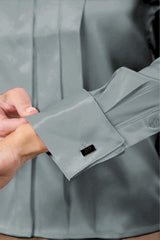 Sterling Blue Regent Pleated Satin French Cuff Shirt