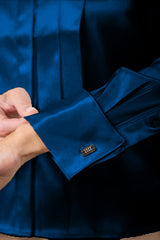 Blue Quartz Regent Pleated Satin French Cuff Shirt