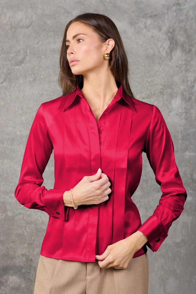 Rose Red Regent Pleated Satin French Cuff