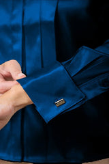 Blue Quartz Regent Pleated Satin French Cuff Shirt