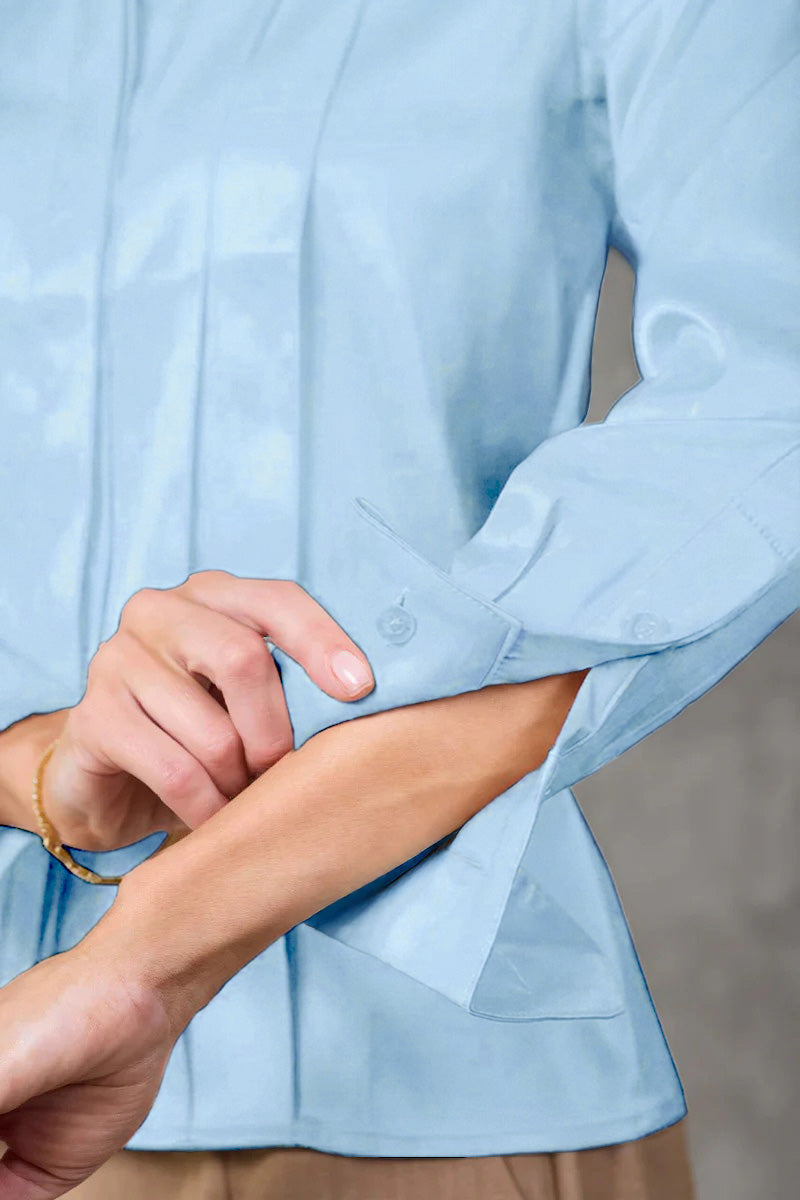 Sterling Blue Regent Pleated Satin French Cuff Shirt