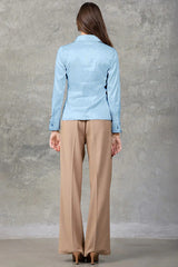 Sterling Blue Regent Pleated Satin French Cuff Shirt