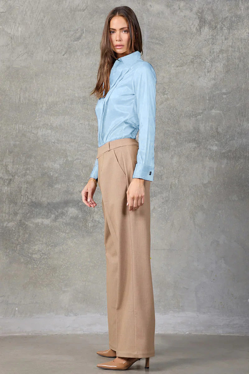 Sterling Blue Regent Pleated Satin French Cuff Shirt