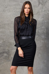 Noir Pleated Chiffon French Cuff Shirt