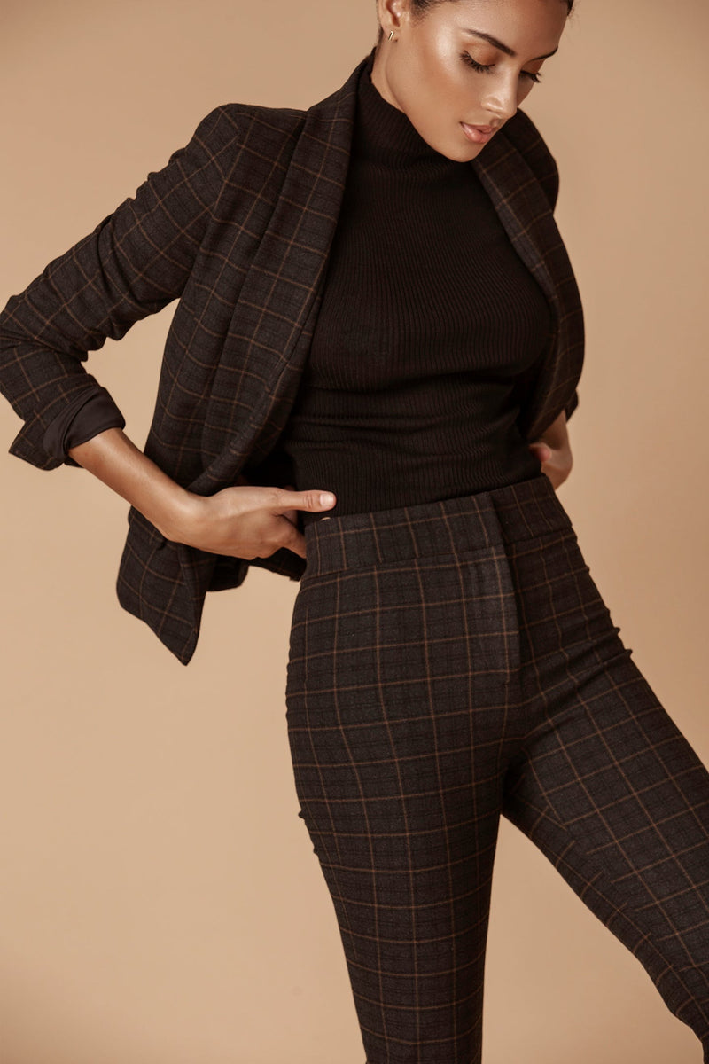 The Stretch Tailored Ankle Pant in Tan Plaid